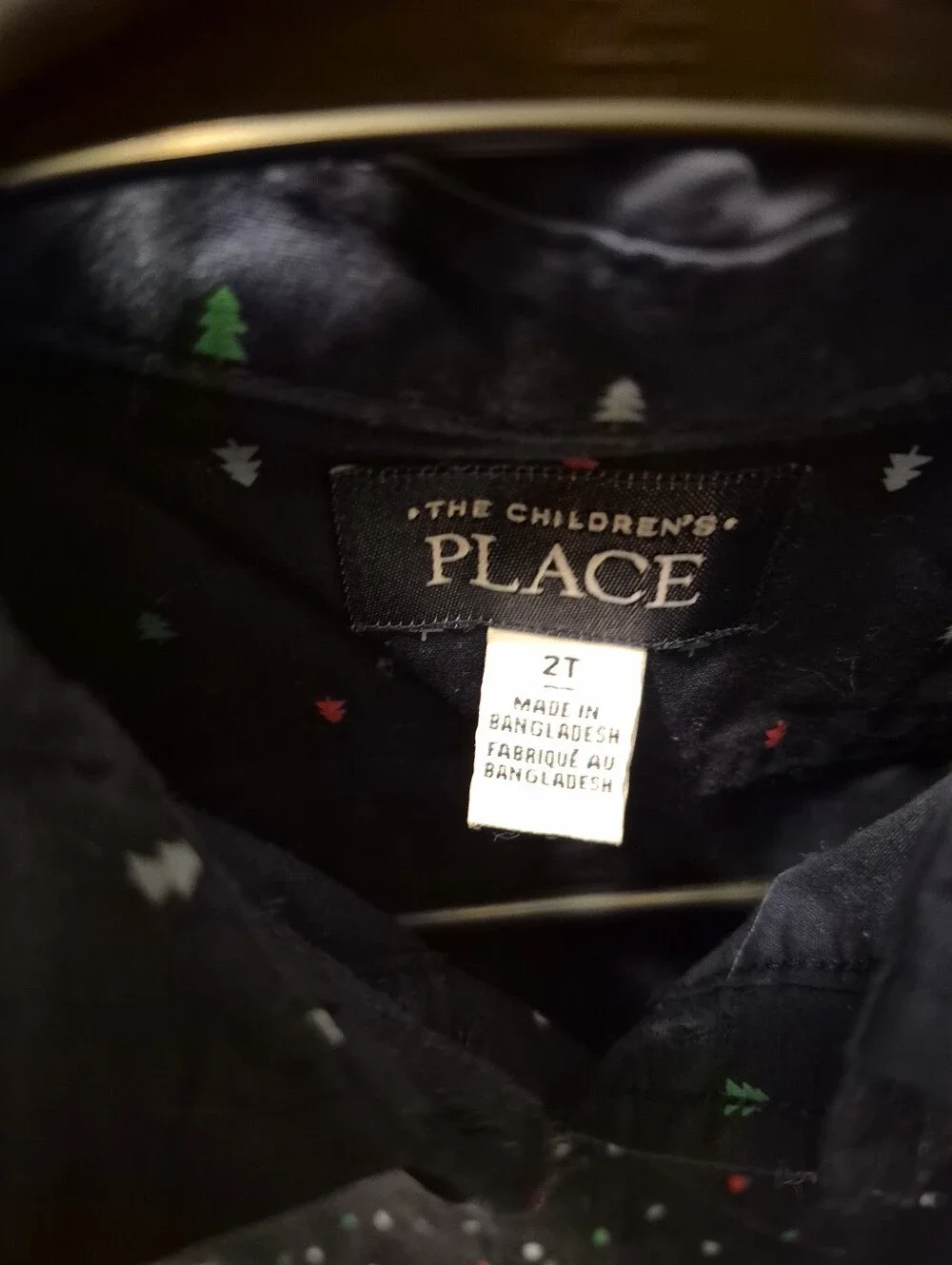 2TThe Children's Place Navy Button-Down Shirt with Red, Green & White Tree Print